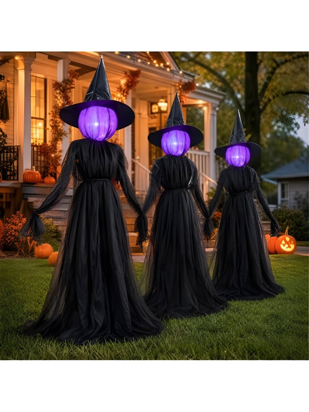 Halloween Witch Decorations Outdoor, 5 FT Set of 3 Light Up Head